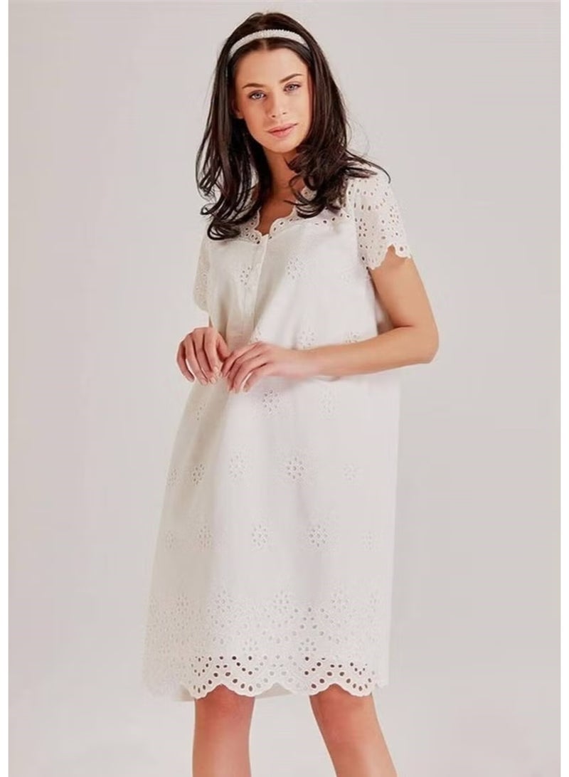 Magic Form 72108 Embroidered Patterned One Nightgown - Ecru - Image 1